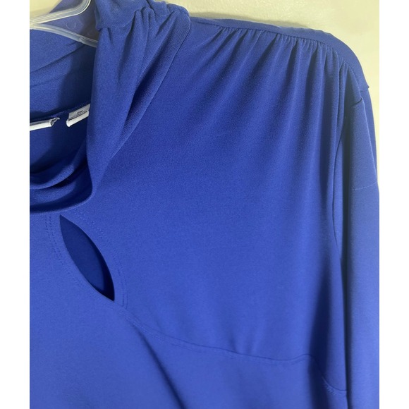 Susan Graver Liquid Knit Tunic Top Womens 2X Blue Mock Neck Keyhole Ruched Sleek - Picture 9 of 12